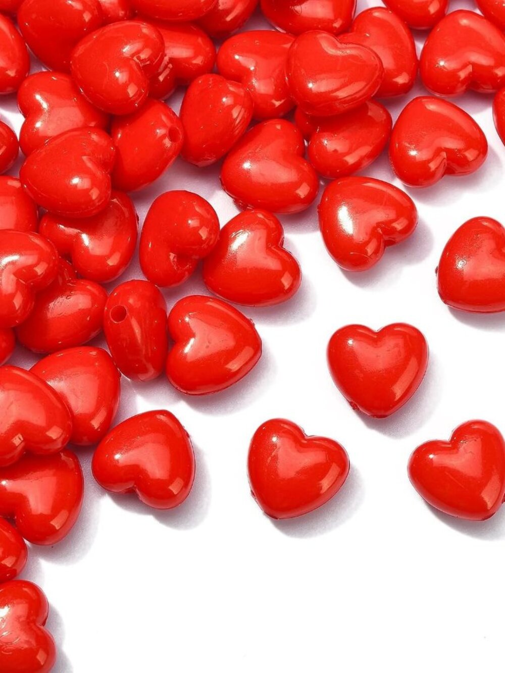 100Pcs 10mm Red Heart Acrylic Beads Valentine Craft Sweet Heart Spacer Pony Bead